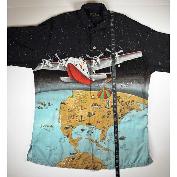 Tori Richard Shirt Mens Large Santa Seaplane Christmas Map Hawaii Aloha Vintage - Picture 11 of 13